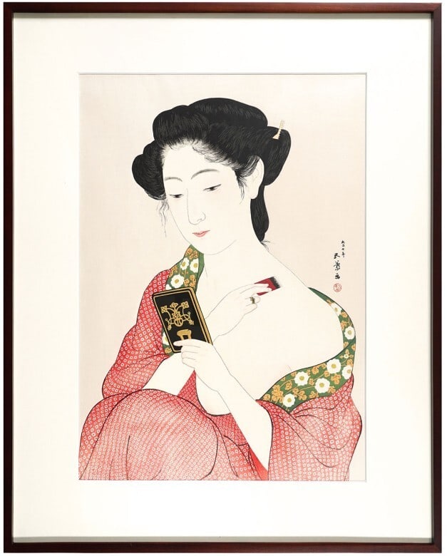 Goyo Hashiguchi Japan Woodblock Prints Woman in Makeup Mirror Kimono Reprint (1 of 1)