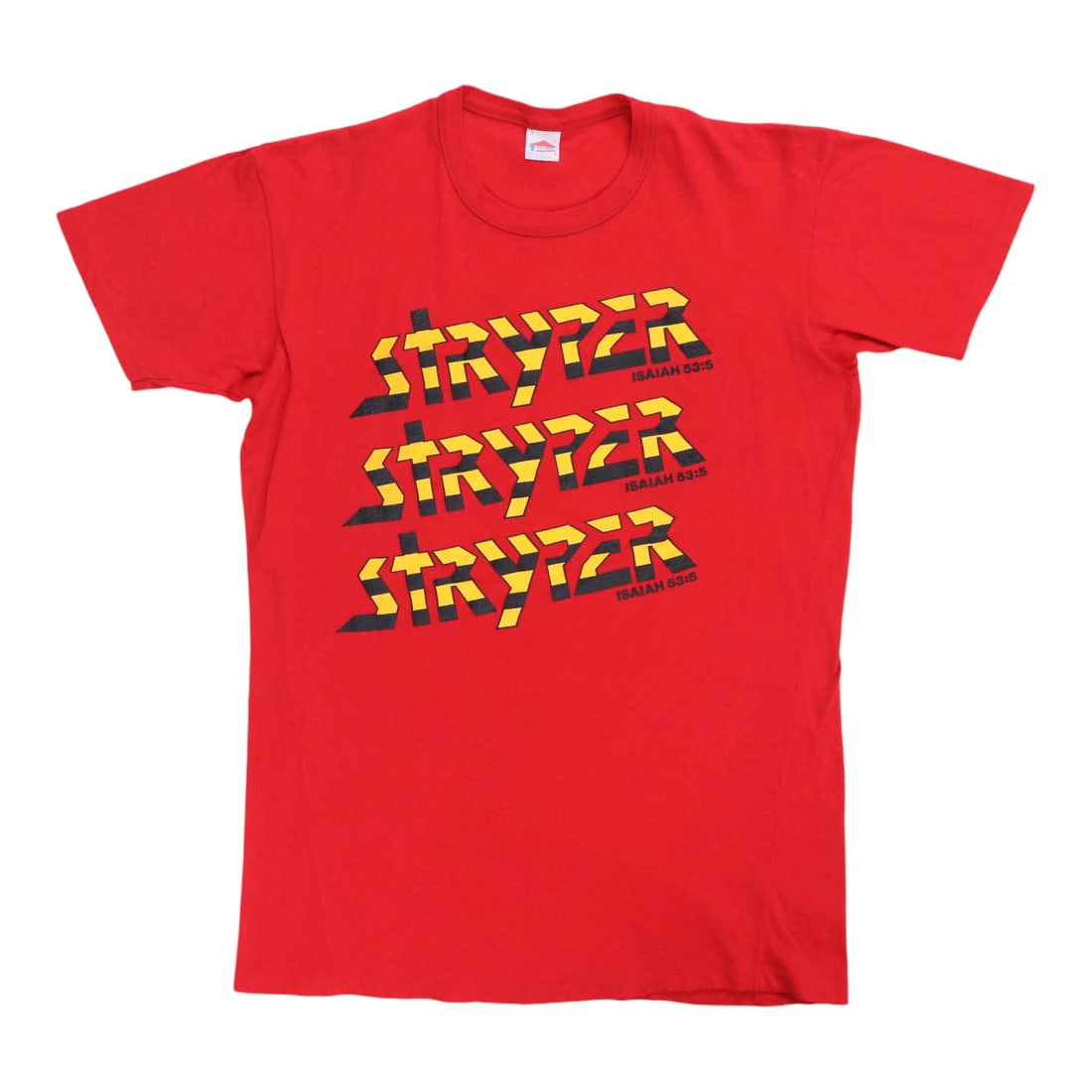 Reach out shirt by Stryper 1986: Reach out shirt by Stryper 1986 Large, red Stryper Reach Out Shirt from 1986 features front and back graphics. This vintage shirt has been washed and is in excellent condition with no holes or