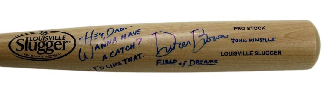 Brown Autographed Louisville Slugger Baseball Bat Field of Dreams: Brown Autographed Louisville Slugger Baseball Bat Field of Dreams Authored by Kevin Costner, the iconic actor from the movie Field of Dreams, this Louisville Slugger baseball bat has been signed and
