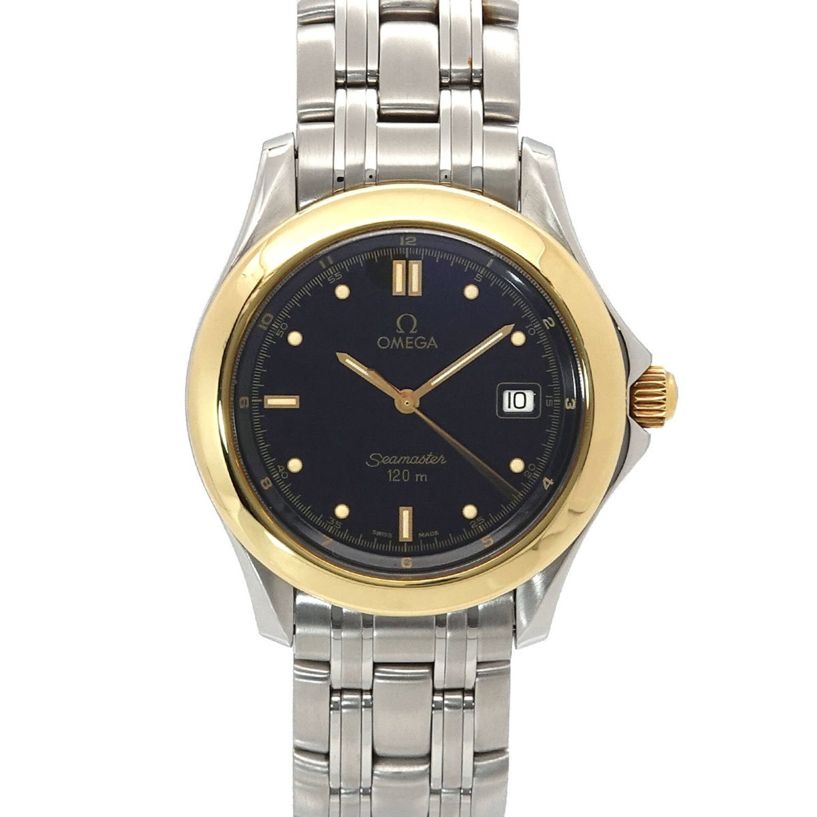 Omega Wristwatch: Omega Wristwatch Stainless steel case and band provide a durable foundation for this Omega wristwatch, featuring a black dial. The 36mm diameter case fits comfortably on wrists up to 18.5cm in size. W