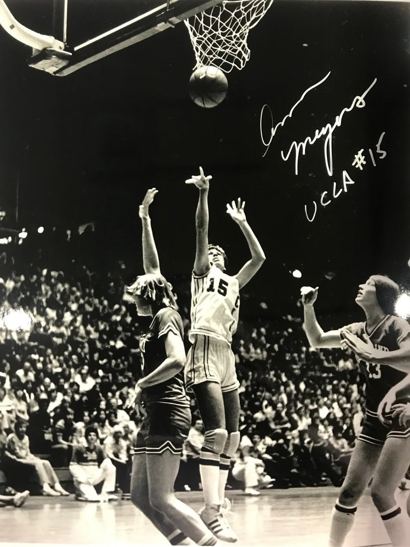 Ann Meyers Autographed Black & White 8x10 Basketball Photo: Ann Meyers Autographed Black & White 8x10 Basketball Photo Ann Meyers' silver sharpie signature adds a touch of elegance to this black and white 8x10 basketball photo, capturing the essence of her ath