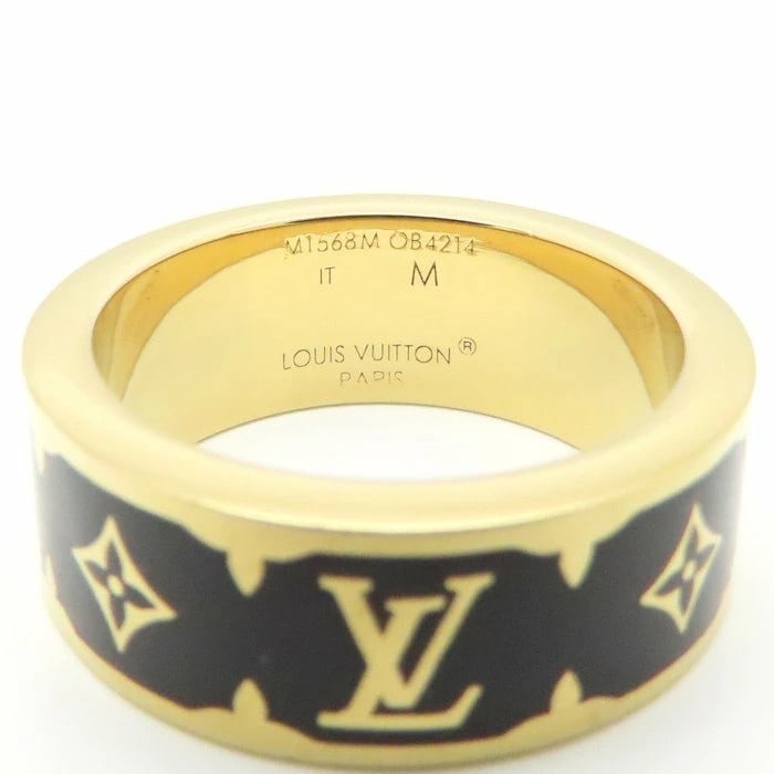 Louis Vuitton M1568M Nano Gram Enamel Ring US17.0 Black and Gold Color (1 of 8)