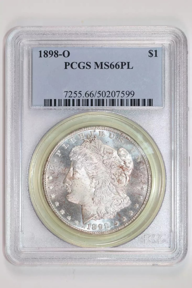 MORGAN DOLLAR 1898 PCGS MS66 PQ VERY FLASHY: MORGAN DOLLAR 1898 PCGS MS66 PQ VERY FLASHY The Morgan Dollar 1898 PCGS MS66 PQ boasts an impressive grade, showcasing exceptional detail and luster. Certified by the prestigious Professional Coin