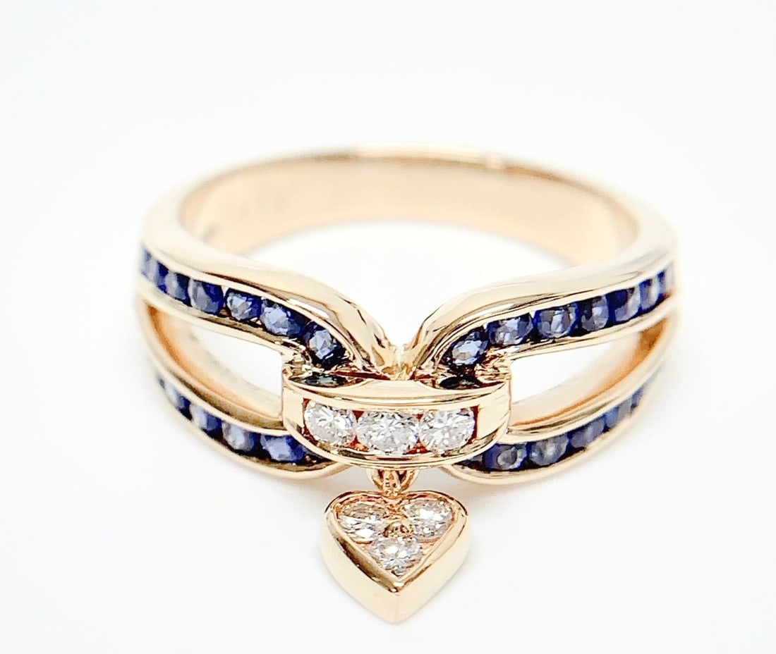 Blue Sapphire Diamond Mouawad 18k Yellow Gold Heart Cocktail Ring Drop Charm: Blue Sapphire Diamond Mouawad 18k Yellow Gold Heart Cocktail Ring Drop Charm Item Specifics: Shape: Round Main Stone Creation: Natural Occasion: Anniversary Birthday Christening Christmas Engagement G
