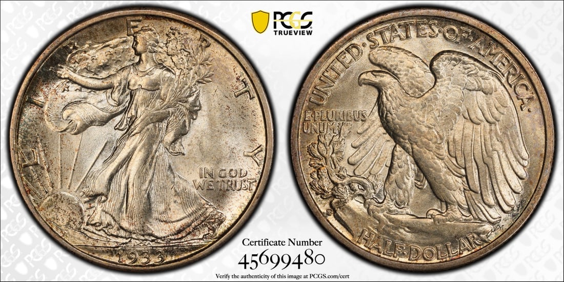 WALKING HALF DOLLAR 1933 S ORIGINAL MS64 PCGS PQ (1 of 4)