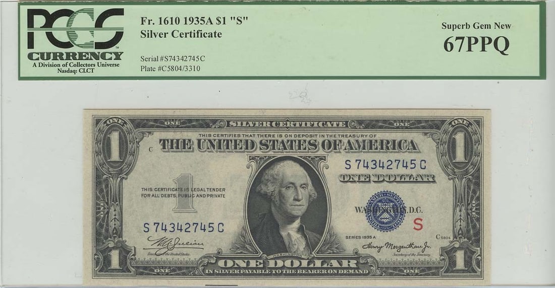 1935 A $1 Silver Cert. "S" Experimental FR# 1610 PCGS Superb Gem MS67 PPQ (1 of 2)
