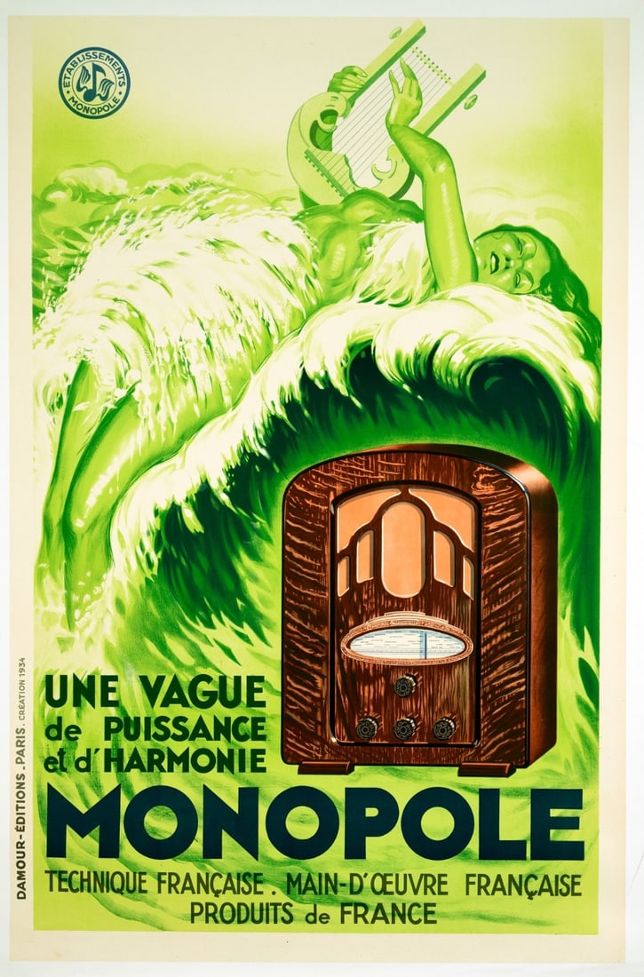 French Poster For Monopole Radio Original Antique (1 of 3)