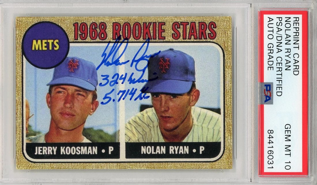 Ryan Nolan 324 Wins 5, 714 K's Autographed Card Reprint 1968 Rookie PSA Auto (1 of 2)