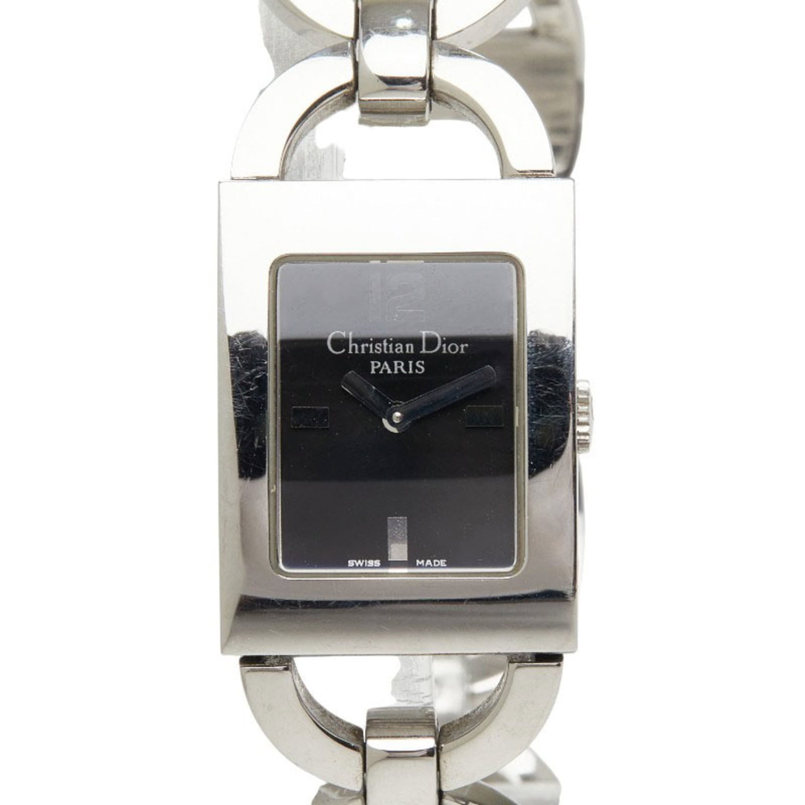 Christian Dior Wristwatch: Christian Dior Wristwatch The Christian Dior wristwatch boasts a sleek black metal band and case, measuring 19.2mm in diameter. With its classic design, this timepiece bears the signature of the