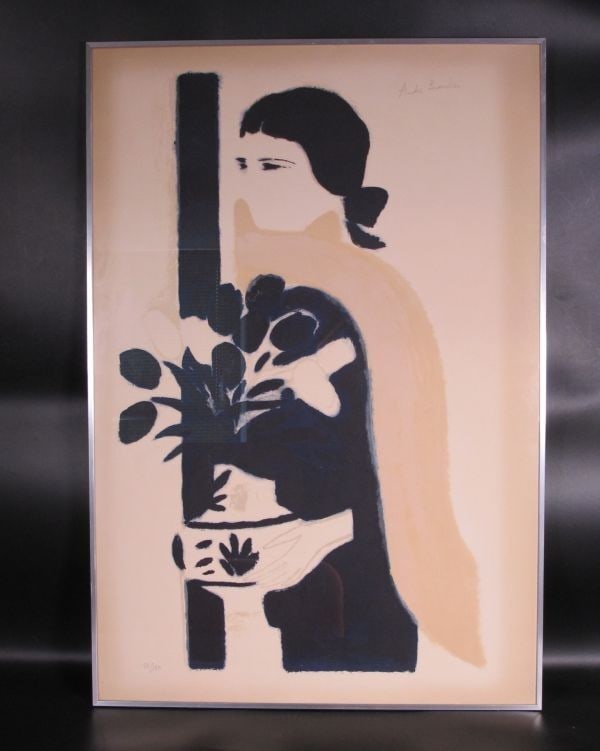 Woman with vase lithograph signed ED 13/ 150 framed box (1 of 9)