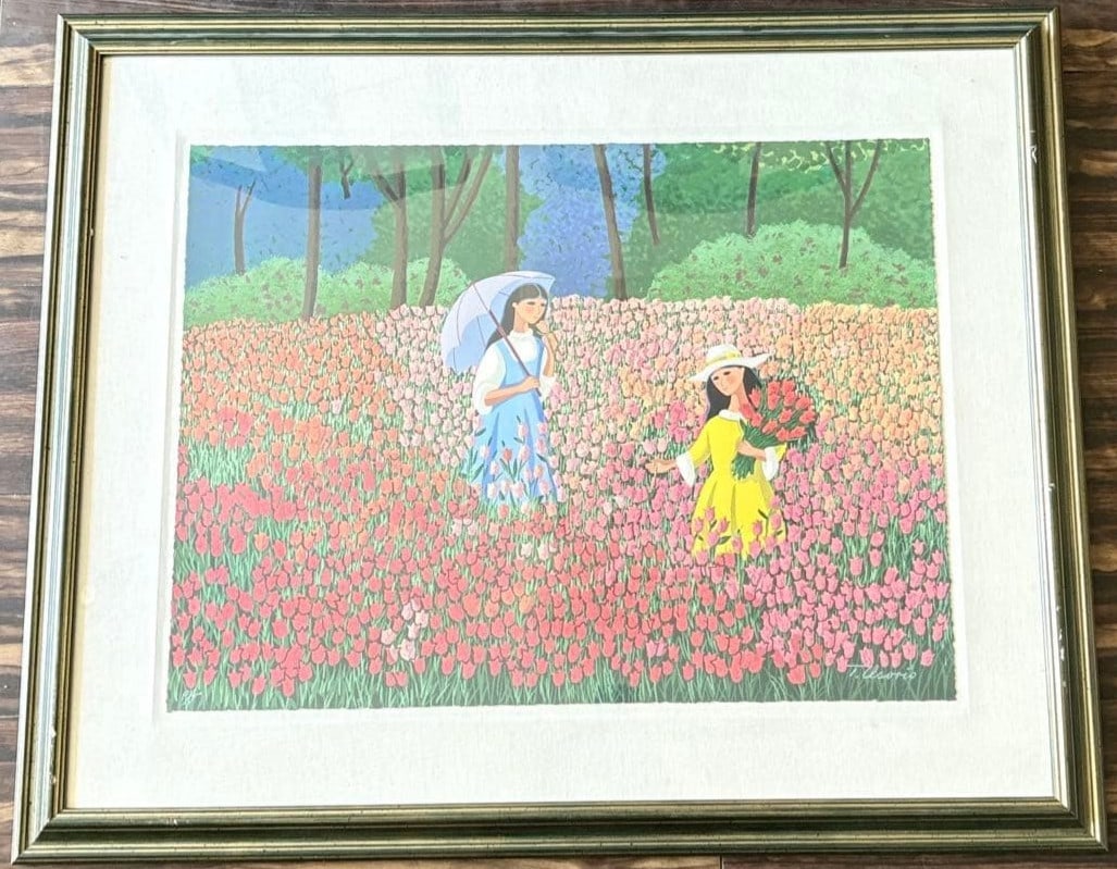 Trinidad Osorio Signed Floral Lithograph Tulip Field Women Spring Landscape (1 of 12)