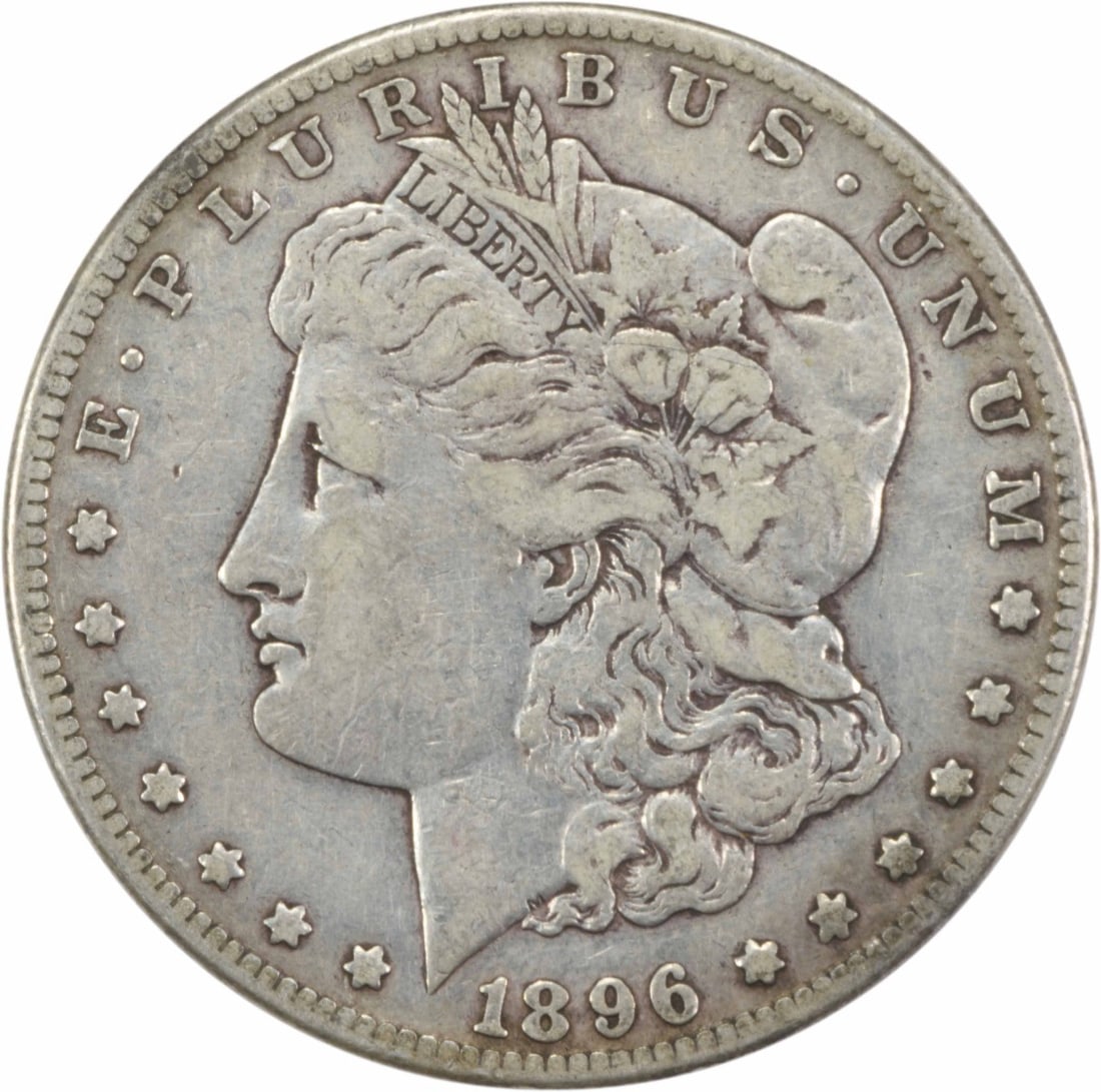 1896-S Morgan Silver Dollar VF Uncertified: 1896-S Morgan Silver Dollar VF Uncertified The 1896-S Morgan Silver Dollar features a striking design by George T. Morgan, with its reeded edge and distinctive mint mark 'S' from the San Francisco Min