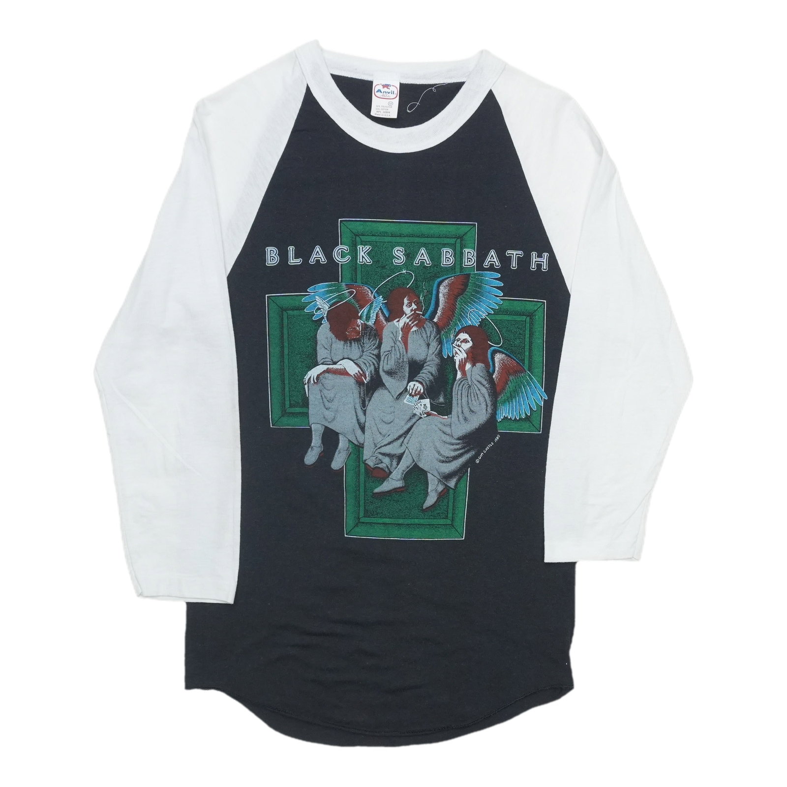 1980s Black Sabbath Jersey Shirt: 1980s Black Sabbath Jersey Shirt Medium vintage Black Sabbath jersey shirt with front and back graphics, measuring 16 inches pit to pit and 27.5 inches collar to hem. Arrives washed and ready to wear 