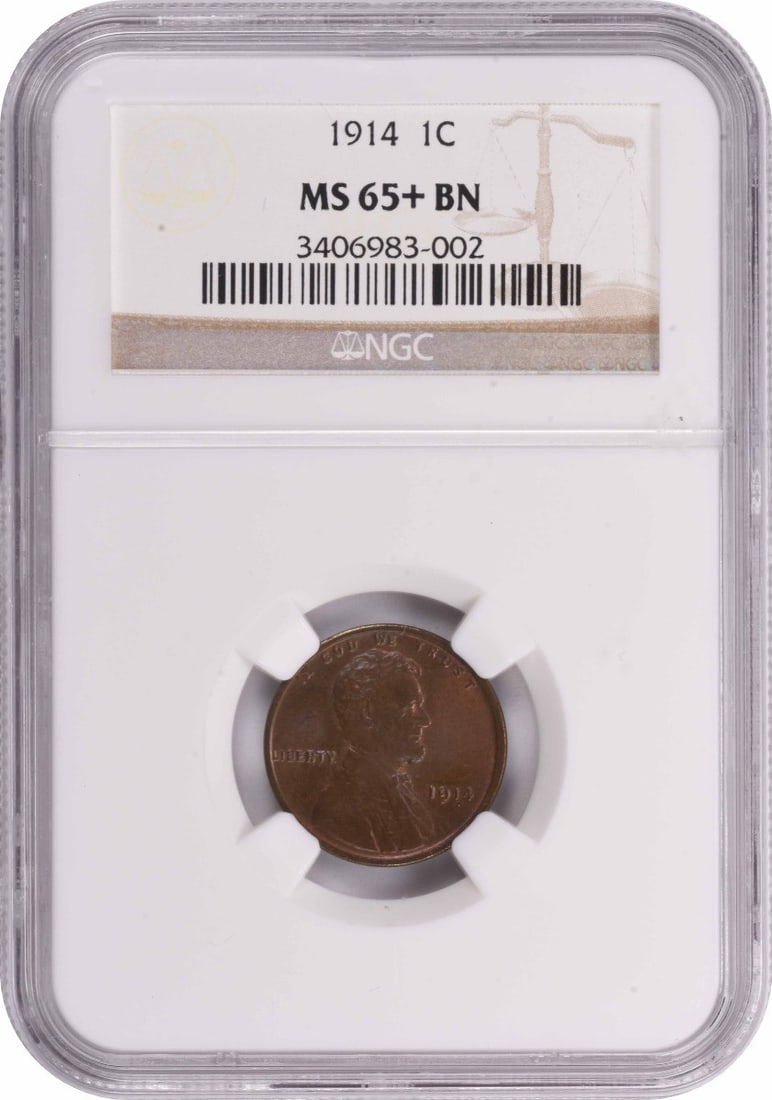 1914 Lincoln Cent MS65+BN NGC: 1914 Lincoln Cent MS65+BN NGC The 1914 Lincoln Cent MS65+BN NGC features a high-grade uncirculated condition, with a grade of MS65 and a certification from the Numismatic Guaranty Corporation (NGC). T
