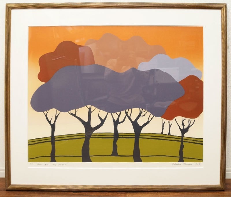 Mid century style signed ap trees landscape screenprint florean natasha 1982 (1 of 6)