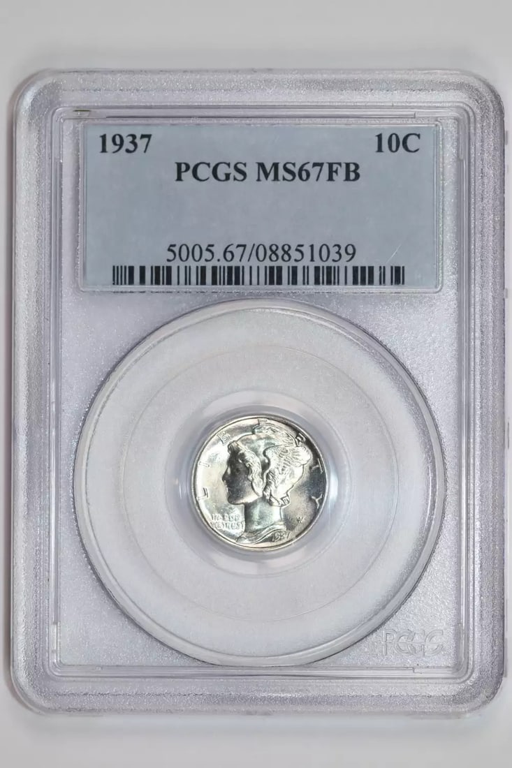 PCGS MS67 GORGEOUS ORIGINAL MERCURY DIME 1937 PQ (1 of 2)