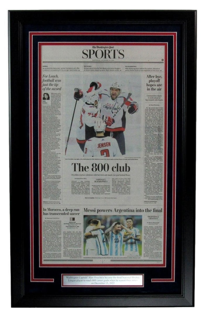 2022 Washington Post Newspaper Alex Ovechkin 800 Career Goals Framed 176440 (1 of 2)