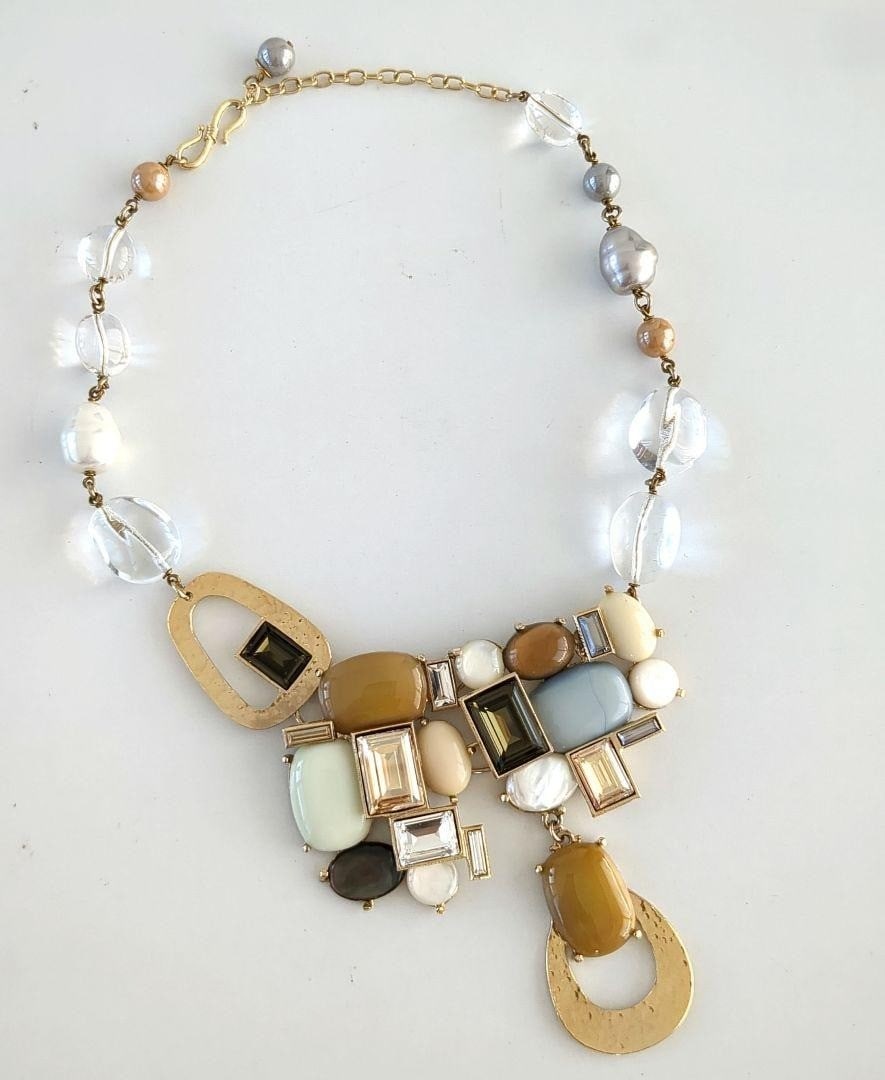Stone necklace gold tone multicolored bijou 19.6 inches (1 of 11)