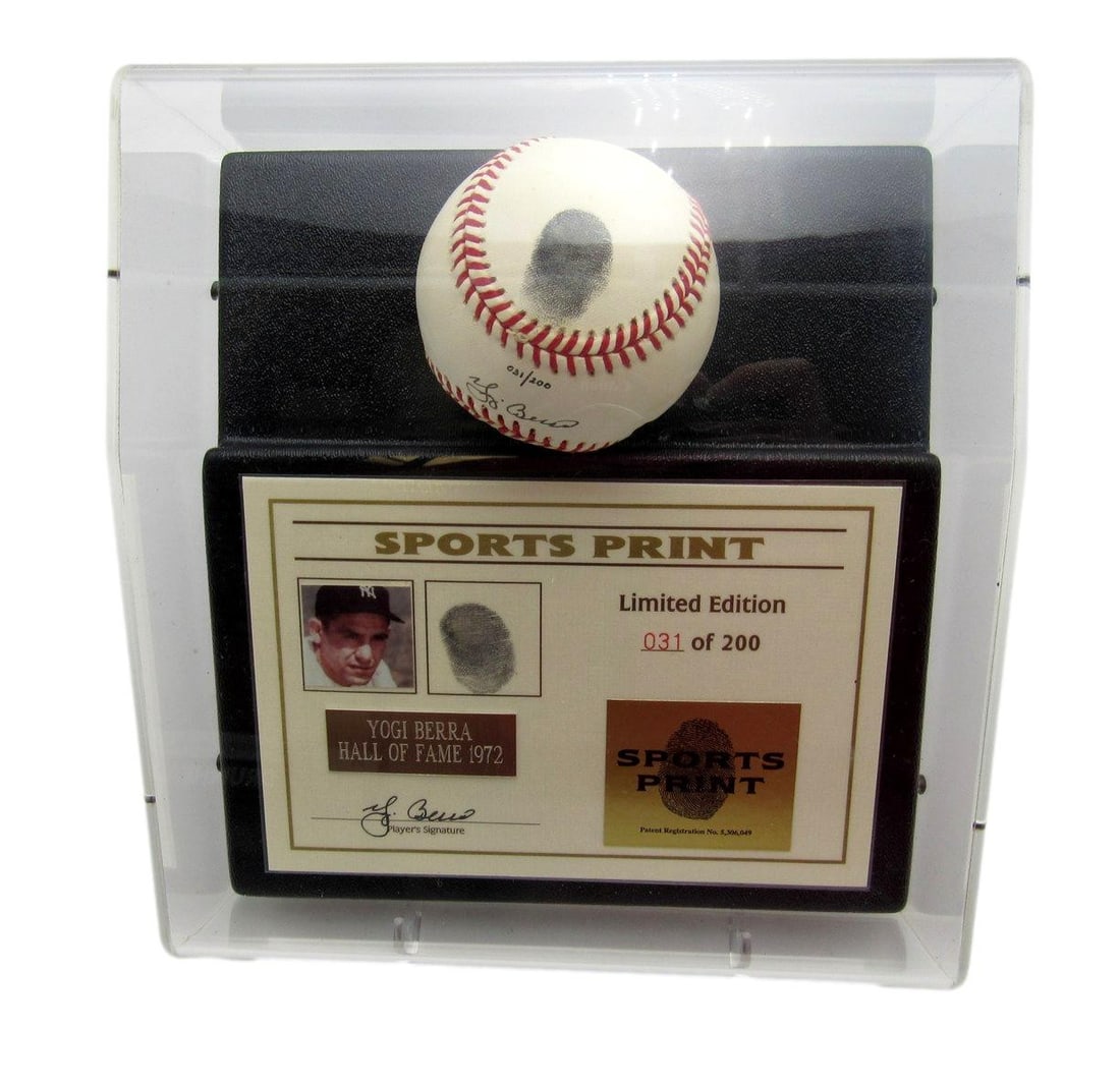 Yogi Berra HOF Signed/ Thumbprint Baseball Sports Print 031/ 200 BAS LOA 208114: Yogi Berra HOF Signed/ Thumbprint Baseball Sports Print 031/ 200 BAS LOA 208114 Item Specifics: Autograph Authentication: Beckett Authentication Services (BAS) Original/Reprint: Original Product: Ball