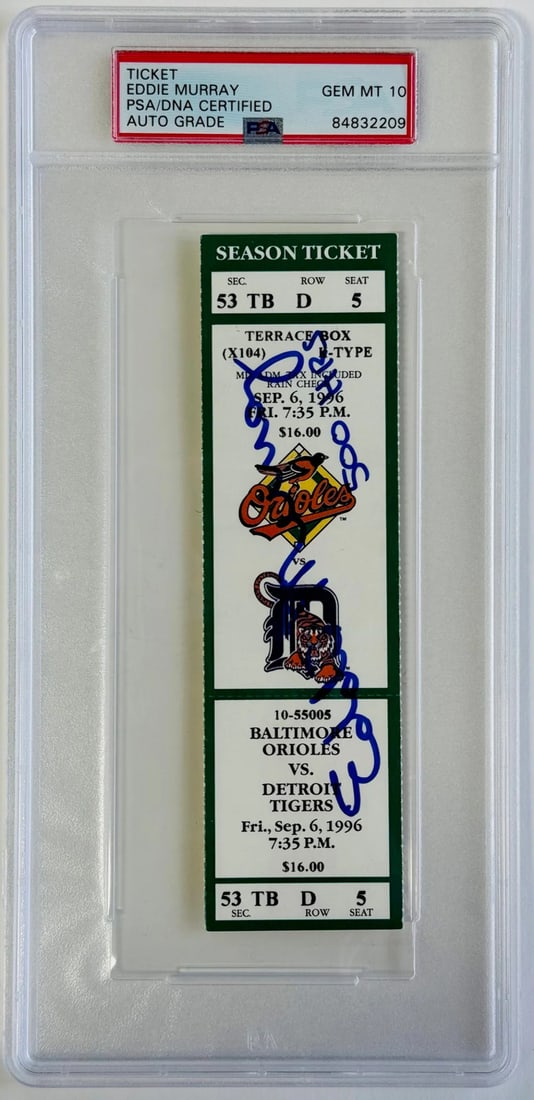 Eddie Murray Signed 500th Career HR Hit Ticket Sept 6 1996 (PSA) GEM MINT 10 (1 of 2)