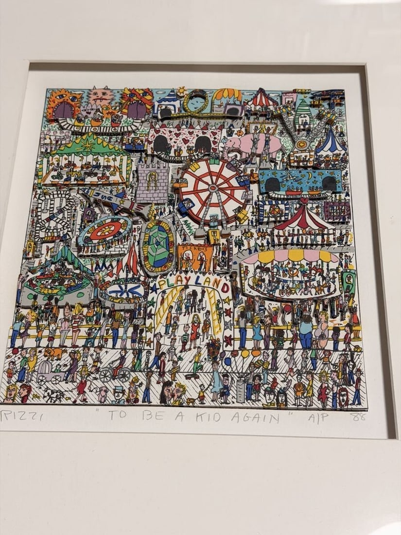 James Rizzi TO BE A KID AGAIN 3D Silkscreen 1988 Hand Signed ED AP Framed: James Rizzi TO BE A KID AGAIN 3D Silkscreen 1988 Hand Signed ED AP Framed Item Specifics: Personalize: No Product Disclaimer: Please review the full description and photos. Lithographs may be plate-si