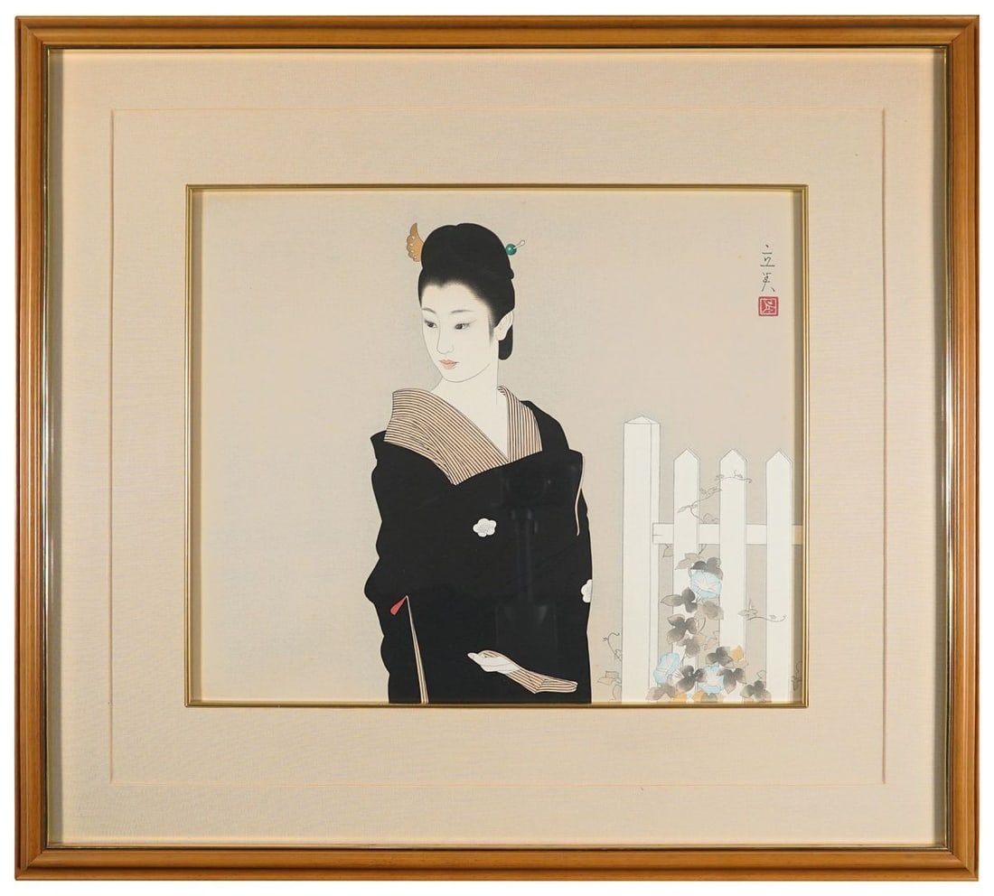 Shimura Tatsumi woodblock print Akashi Cho geisha beauty kimono paper Japanese: Shimura Tatsumi woodblock print Akashi Cho geisha beauty kimono paper Japanese Item Specifics: Primary Material: Paper Color: Multi-Color Original/Reproduction: Antique Original Region Of Origin: Japa