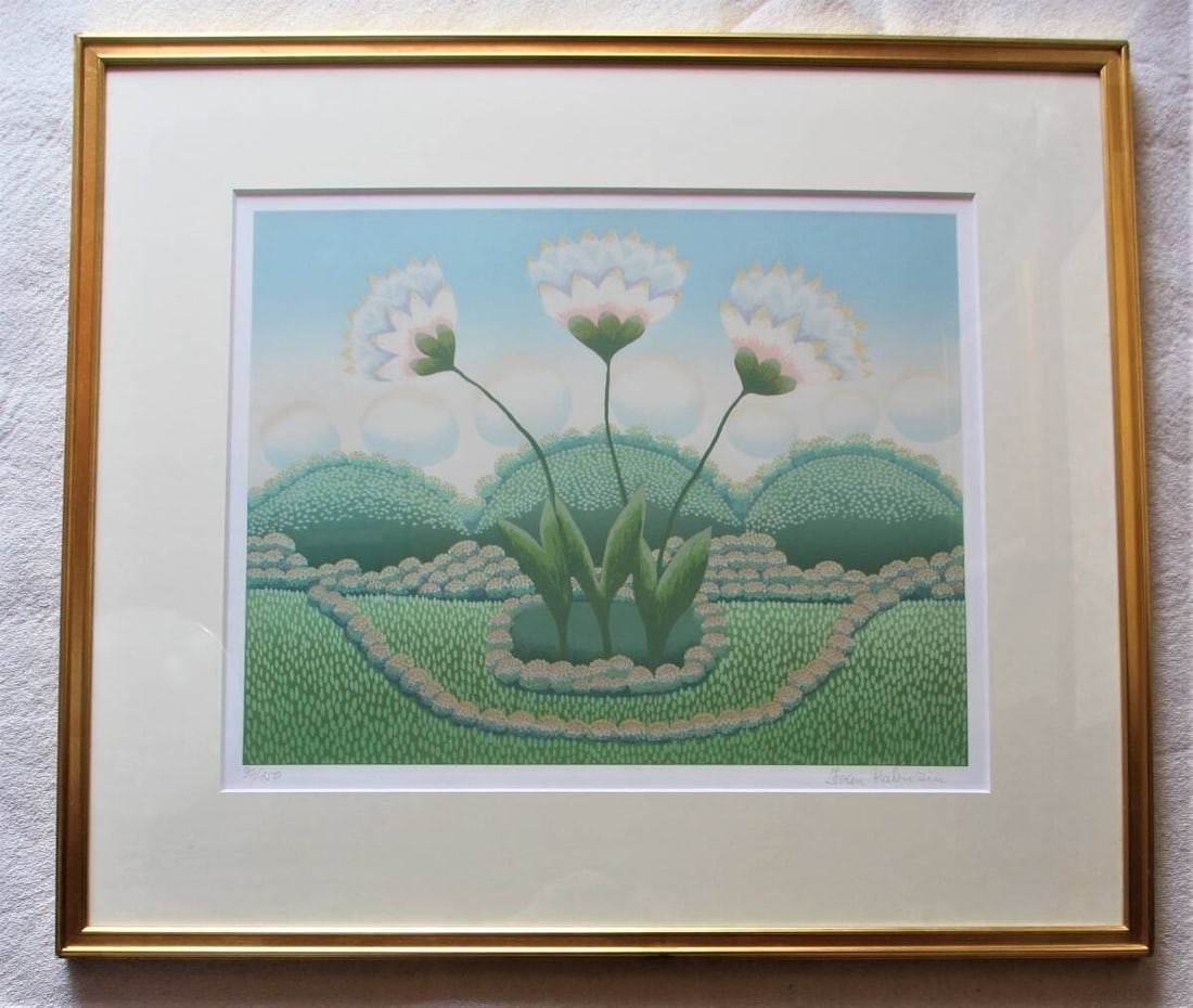 Ivan Rabuzin Croatia Three Flowers Original Silkscreen Print Signed Framed (1 of 3)