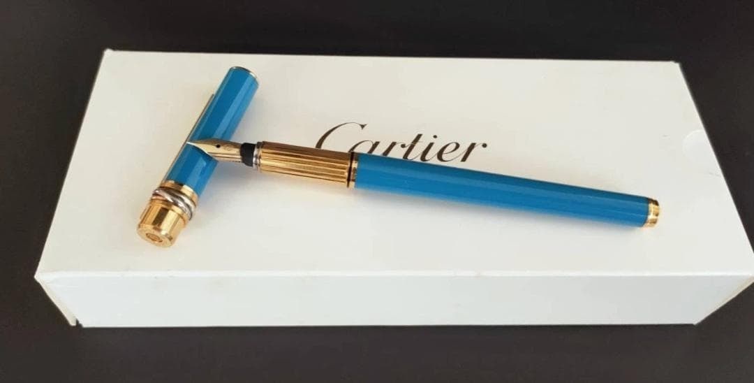 Blue Rare Fountain Pen Gold 18K Nib Collectibles Cartier (1 of 4)
