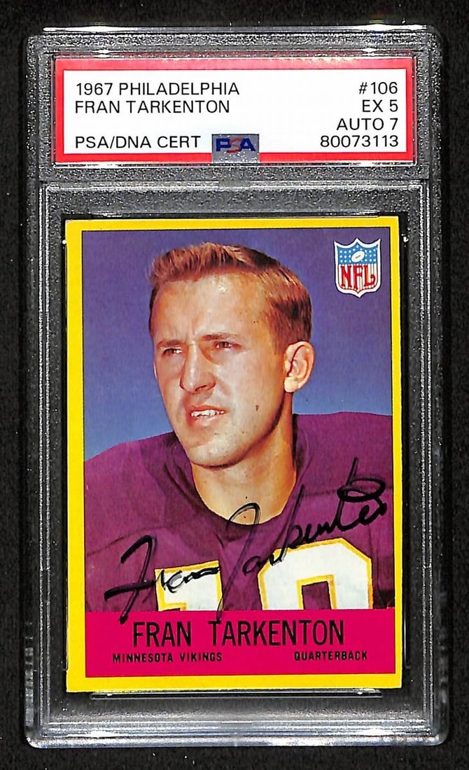 Fran Tarkenton Signed 1967 Philadelphia Card #106 Vikings PSA/ DNA EX 5 195923 (1 of 2)