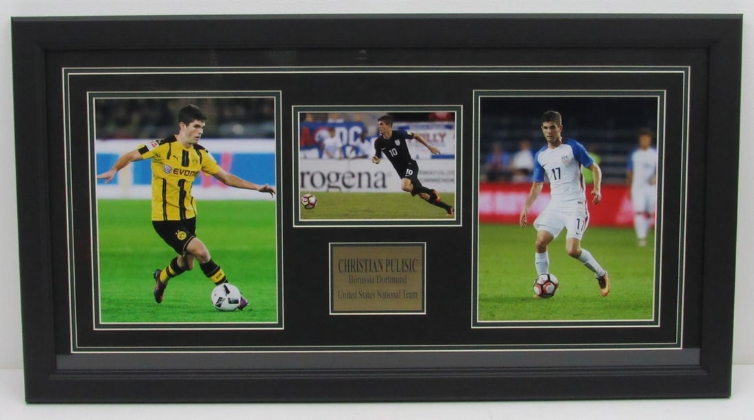 Christian Pulisic Photo Framed Collage: Christian Pulisic Photo Framed Collage A unique and visually striking collage featuring Christian Pulisic, the talented American soccer player. The framed artwork showcases his impressive skills on th