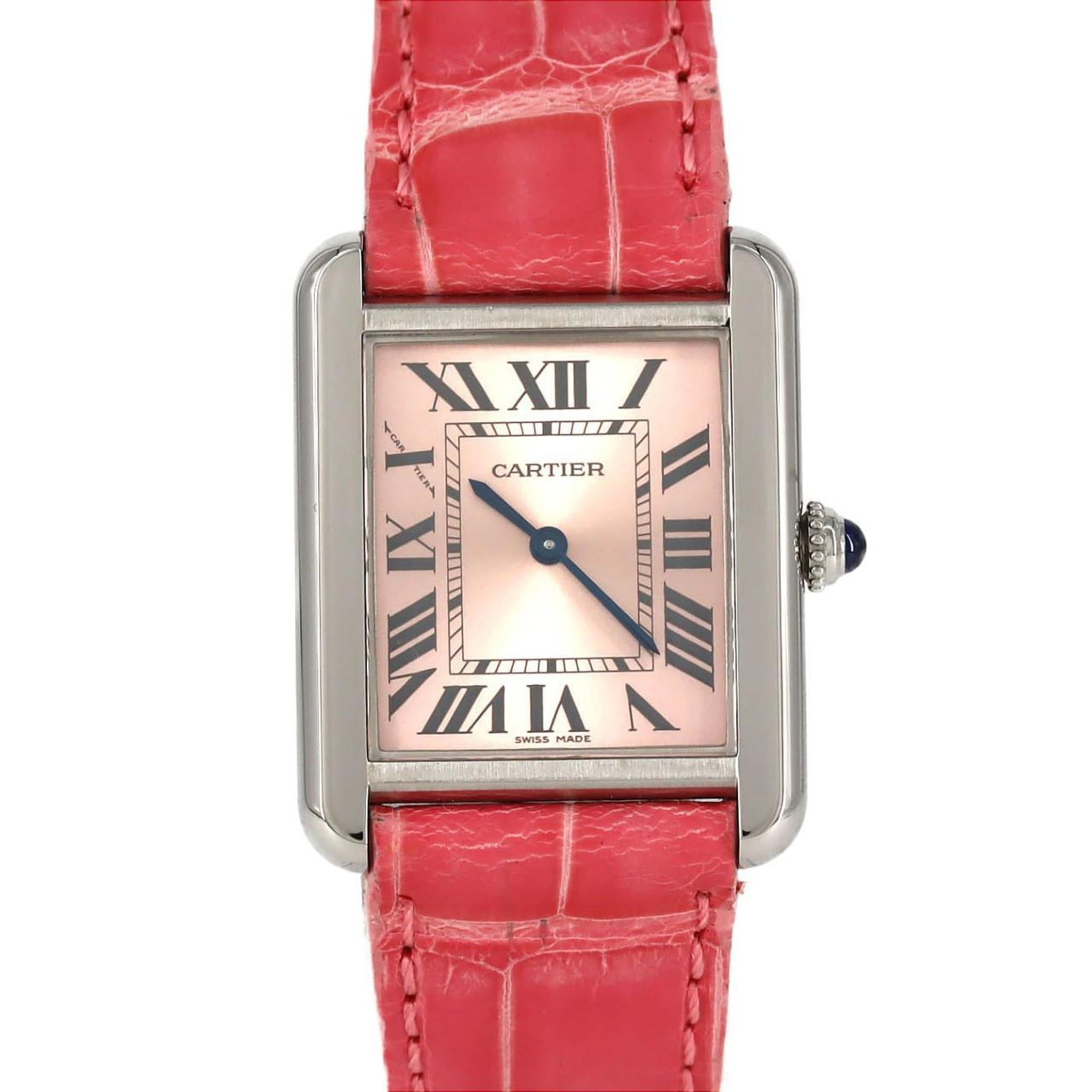 Cartier Wristwatch: Cartier Wristwatch Stainless steel case with a pink dial, this Cartier wristwatch boasts a classic design. Measuring 24mm in diameter, it features a few traces of usage and some minor scratches/dirt, 