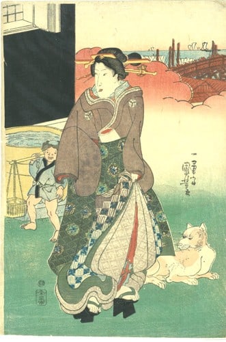 Ichiyusai Kuniyoshi Original Woodblock Print Genji Patterns Standing Beauty Oban: Ichiyusai Kuniyoshi Original Woodblock Print Genji Patterns Standing Beauty Oban Item Specifics: Artist: Ichiyusai Kuniyoshi Subject: Beauties Genji Patterns Architecture Material: Paper Style: Japane