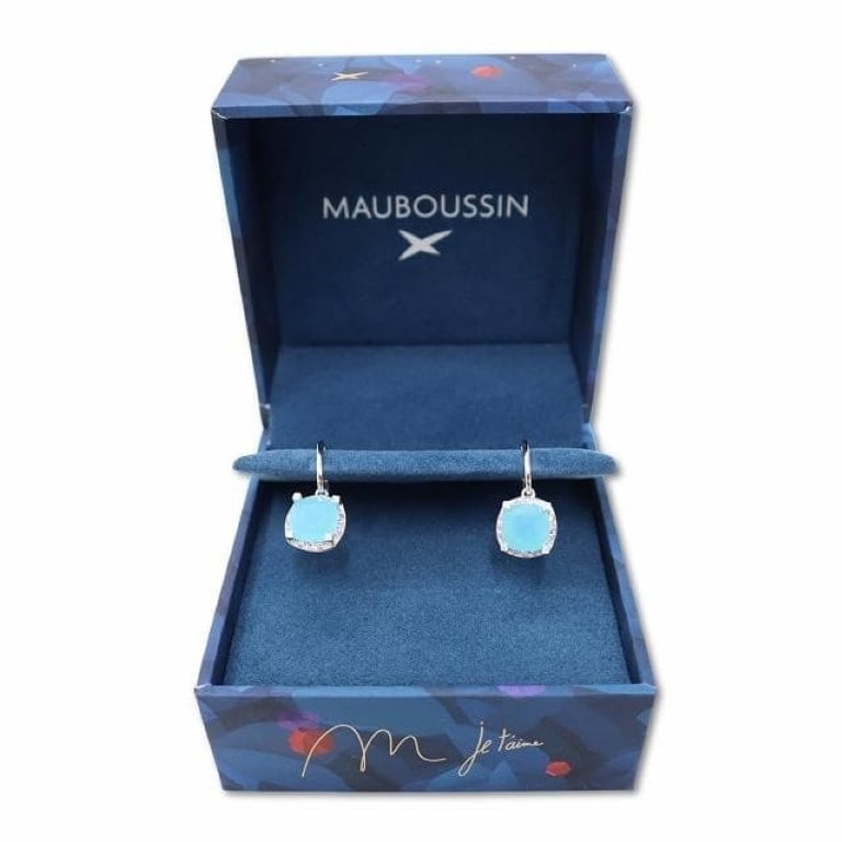 Mauboussin Couleur d Amour Sea Blue Chalcedony 18k Gold Dangle Drop Earrings: Mauboussin Couleur d Amour Sea Blue Chalcedony 18k Gold Dangle Drop Earrings Item Specifics: Antique: No Shape: Square Occasion: Anniversary Birthday Christening Christmas Confirmation/Communion Engag