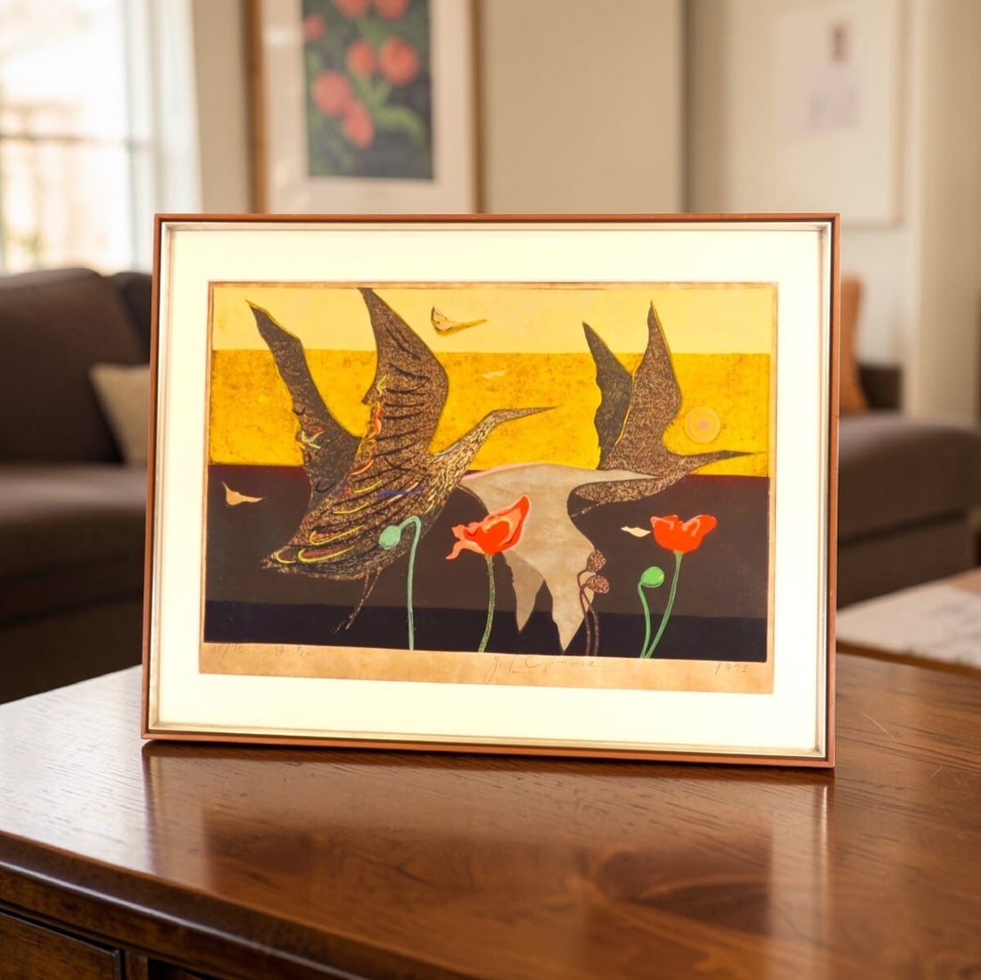 Yoshiharu Kimura Woodblock 1973 Returning Birds Pencil Signed Framed ED75 (1 of 10)