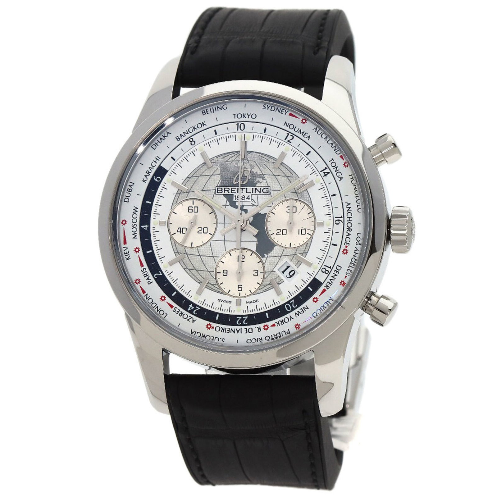 Breitling Wristwatch: Breitling Wristwatch Stainless steel case with a rubber band, this Breitling wristwatch boasts an analog display on its white dial. Measuring 58.3mm in diameter, it's designed to fit wrists up to 18cm
