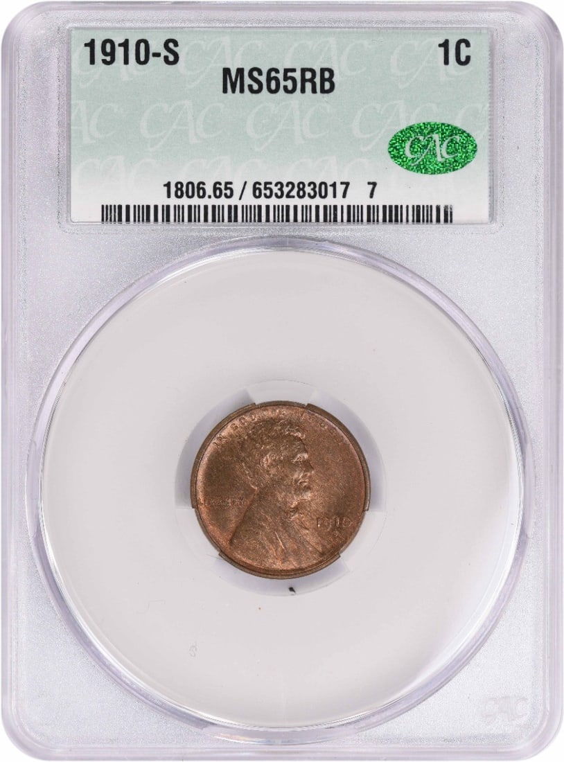 MS65RB CACG Lincoln Cent 1910-S (1 of 3)