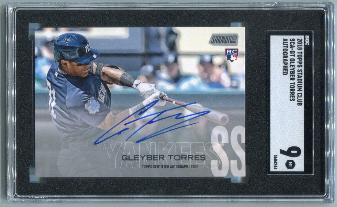 Gleyber Torres 2018 Topps Stadium Club Autographed RC #SCA-GT SGC Graded 9: Gleyber Torres 2018 Topps Stadium Club Autographed RC #SCA-GT SGC Graded 9 Gleyber Torres' 2018 Topps Stadium Club Autographed RC #SCA-GT boasts an impressive SGC Graded 9, a testament to its