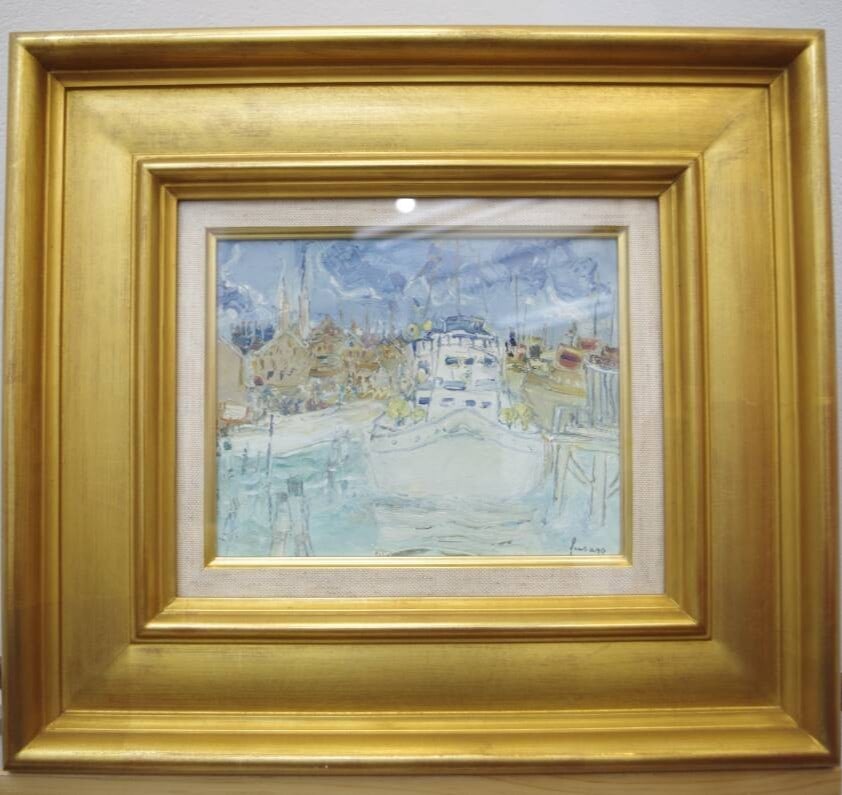French Impressionist Signed Jean Fusaro Harbor Oil Boat Painting Tamenaga (1 of 9)