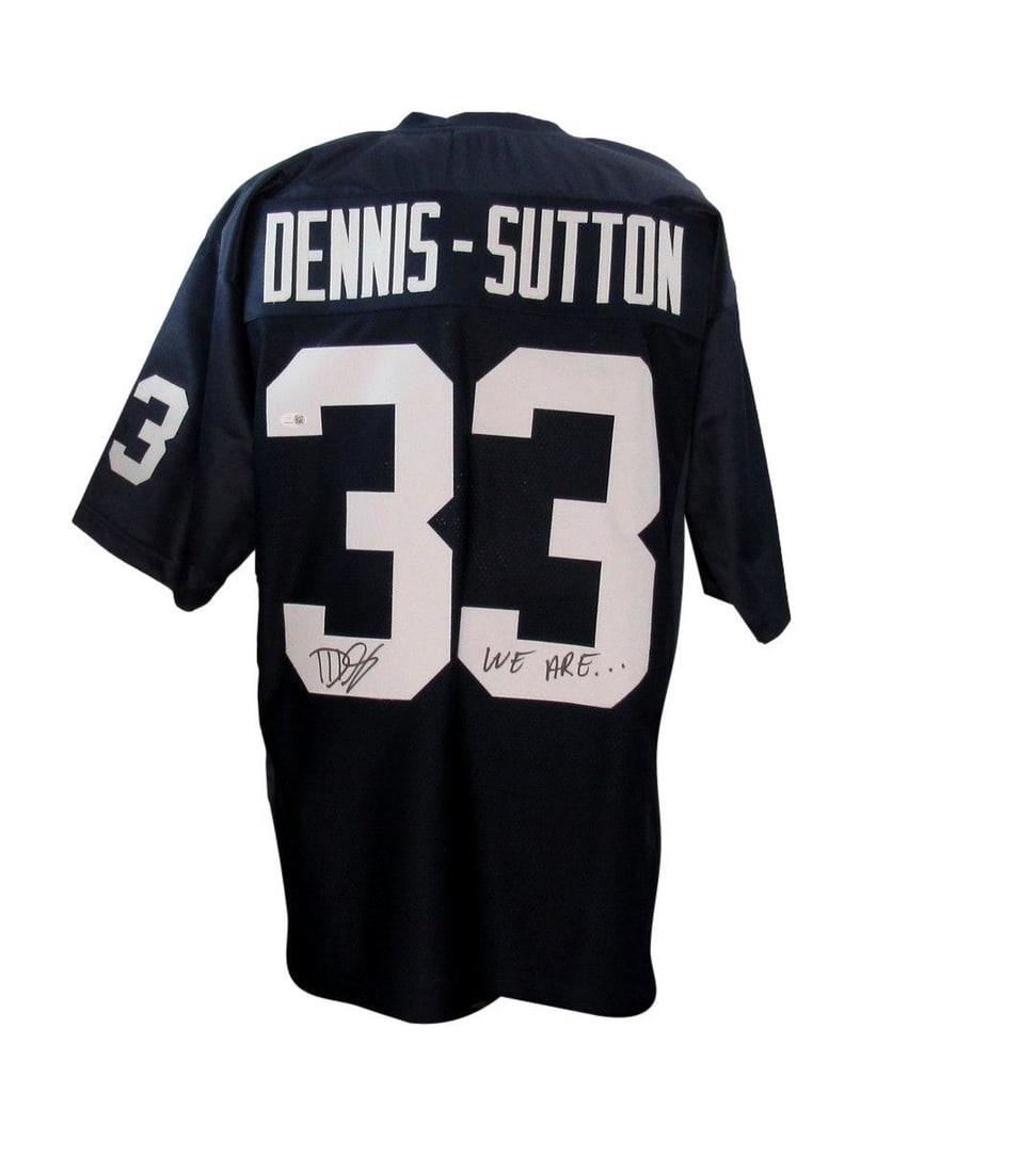 Dennis Sutton autographed custom inscribed jersey Penn State JSA 195347: Dennis Sutton autographed custom inscribed jersey Penn State JSA 195347 Authentic Dennis Sutton autographed custom inscribed jersey, verified by James Spence Authentication (JSA), features the Penn