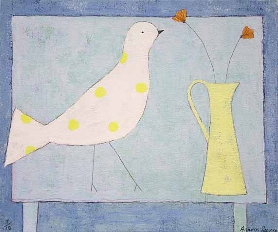 Annora Spence Giclee Polka-Dot Bird Bringing Happiness Blue signed ED 7/ 10 (1 of 8)