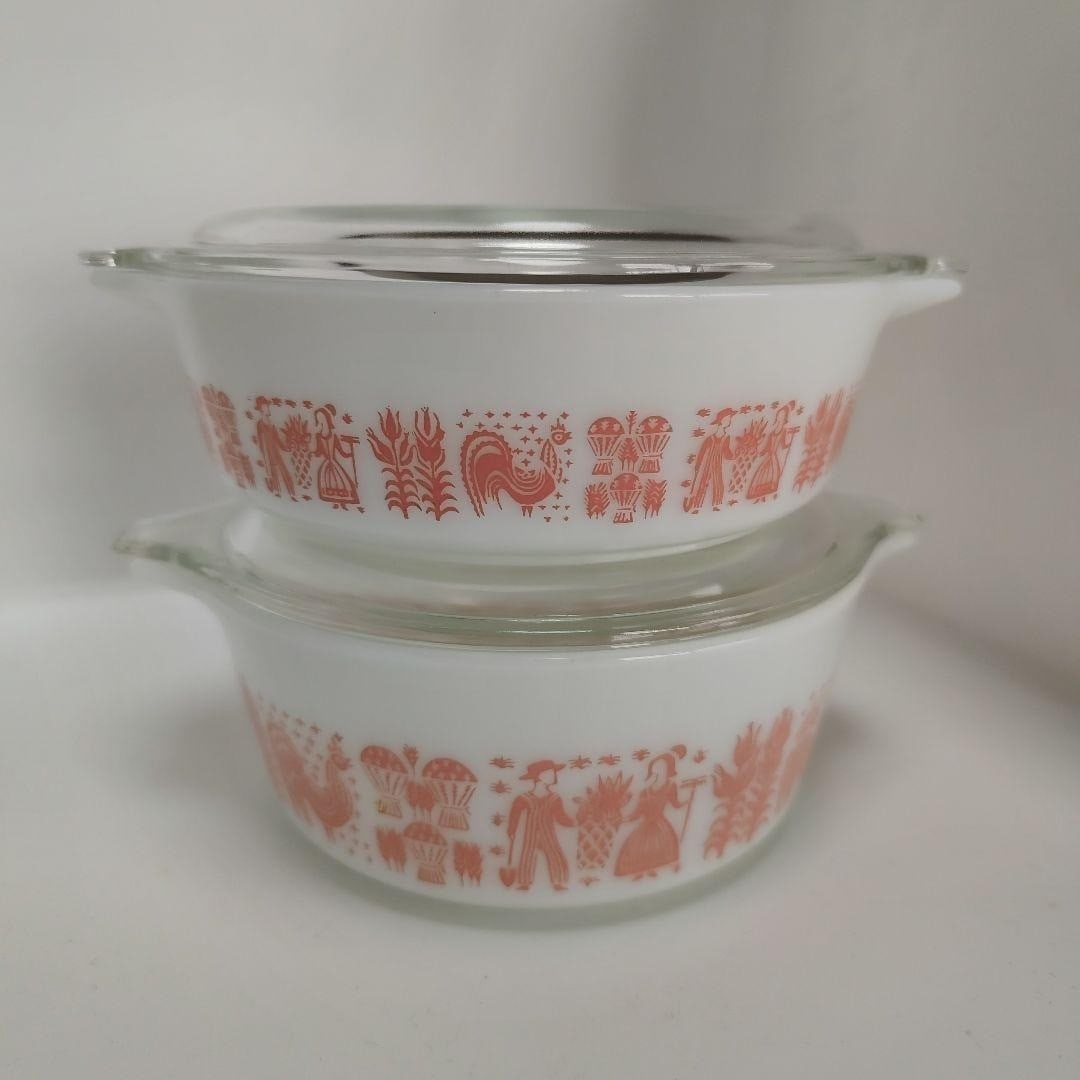 Pyrex Amish Butter print Casserole Bowl Vintage Set of 2 Rare Collectible (1 of 20)