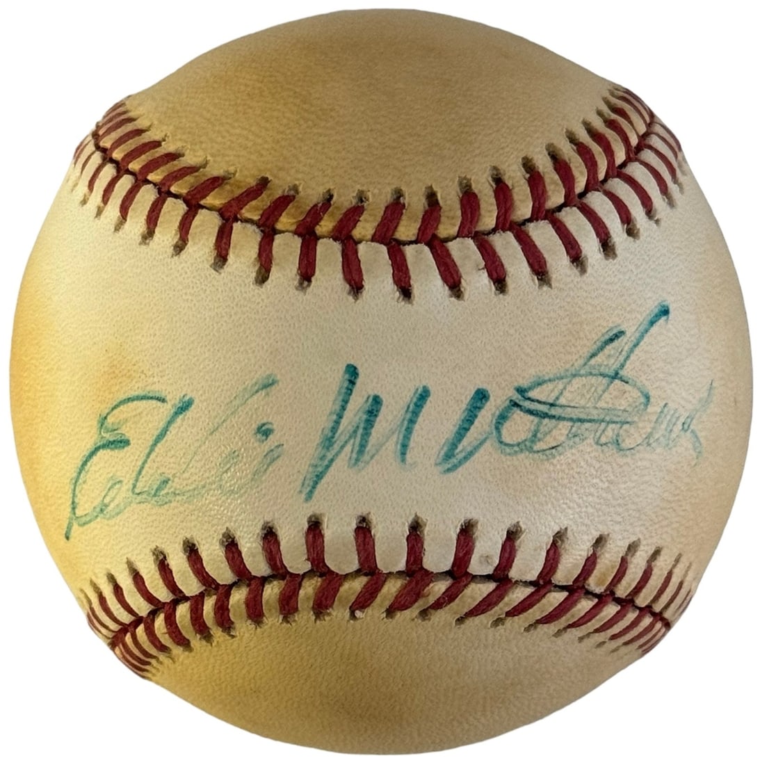 Eddie Mathews Autographed Official National League Baseball (JSA): Eddie Mathews Autographed Official National League Baseball (JSA) This official National League baseball has been signed by Eddie Mathews in blue pen across the sweet spot, bearing his signature