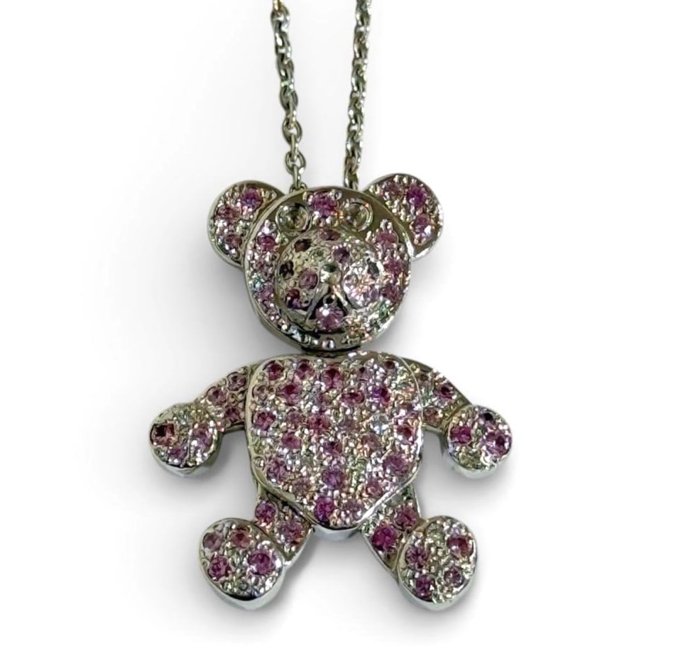 Pink Sapphire Bear Necklace Pendant 18k White Gold Orsetto Pomellato: Pink Sapphire Bear Necklace Pendant 18k White Gold Orsetto Pomellato Item Specifics: Pendant Shape: Bear Closure: Lobster Occasion: Anniversary Birthday Christmas Engagement Graduation Mother"s Day