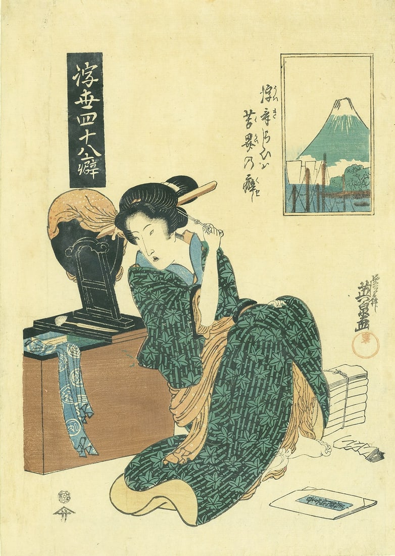 Keisai Eisen Japanese Woodblock Print Courtesan Habits Incense 48 Oban: Keisai Eisen Japanese Woodblock Print Courtesan Habits Incense 48 Oban Item Specifics: Artist: Keisai Eisen Subject: Courtesan Incense Forty-eight Habits Material: Paper Style: Japanese Product
