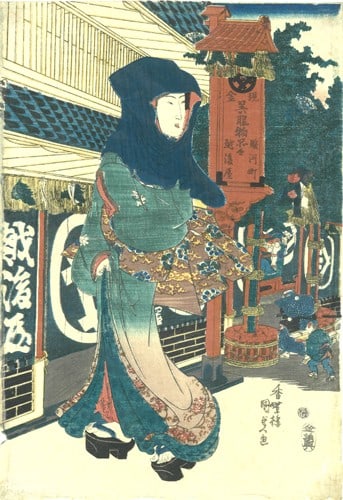 Kunisada Woodblock Print Beautiful Woman at Echigoya Suruga machi Bijin ga (1 of 1)