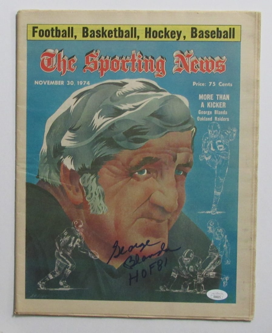 George Blanda HOF Autographed November 30 1974 The Sporting News Raiders JSA (1 of 3)