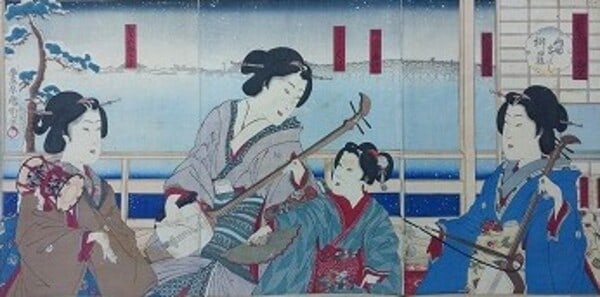 Meiji snow triptych woodblock print Ryogoku yanagibashi Kunichika: Meiji snow triptych woodblock print Ryogoku yanagibashi Kunichika Item Specifics: Artist: Toyohara Kunichika Subject: Snow Scene at Ryogoku Yanagibashi Material: Washi Paper Style: Japanese Size: 36