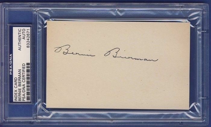 Bernie Bierman Minnesota Gophers Autographed/ Signed 3x5 Index Card PSA/ DNA: Bernie Bierman Minnesota Gophers Autographed/ Signed 3x5 Index Card PSA/ DNA Signed by Bernie Bierman, the legendary Minnesota Gophers football coach, this 3x5 index card bears his distinctive