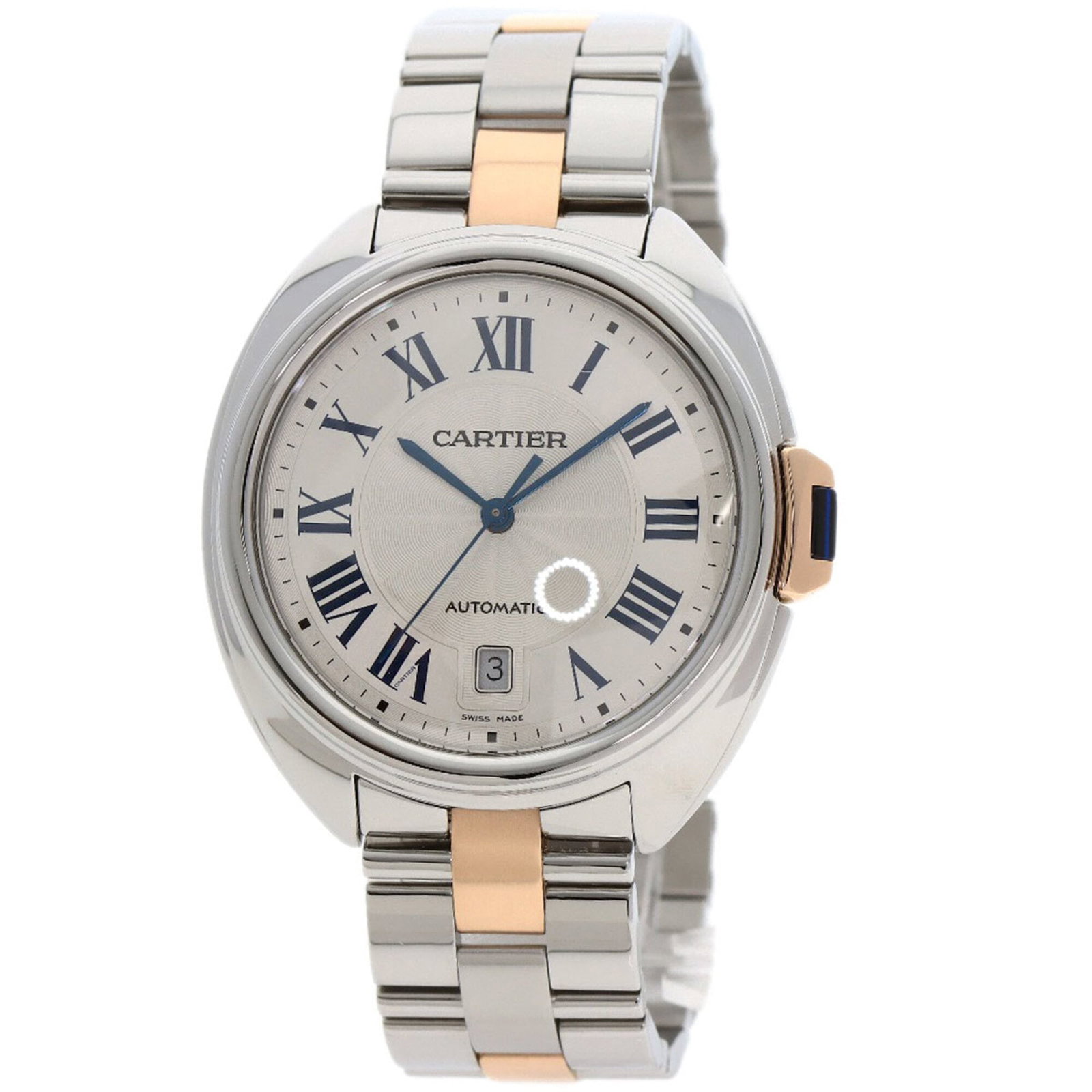 Cartier Wristwatch: Cartier Wristwatch Stainless steel case and pink gold band make for a striking combination in this Cartier wristwatch. The silver dial adds a touch of elegance, while the 40mm size fits comfortably on