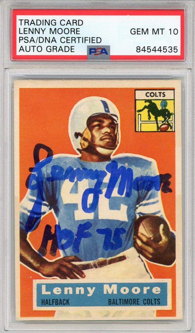 Lenny Moore HOF 75 Autographed 1956 Topps Card PSA Auto 10 (1 of 2)
